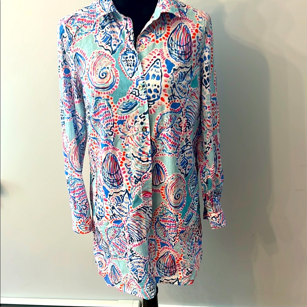 Lilly Pulitzer Colorful Seashell Print Button-Up Tunic